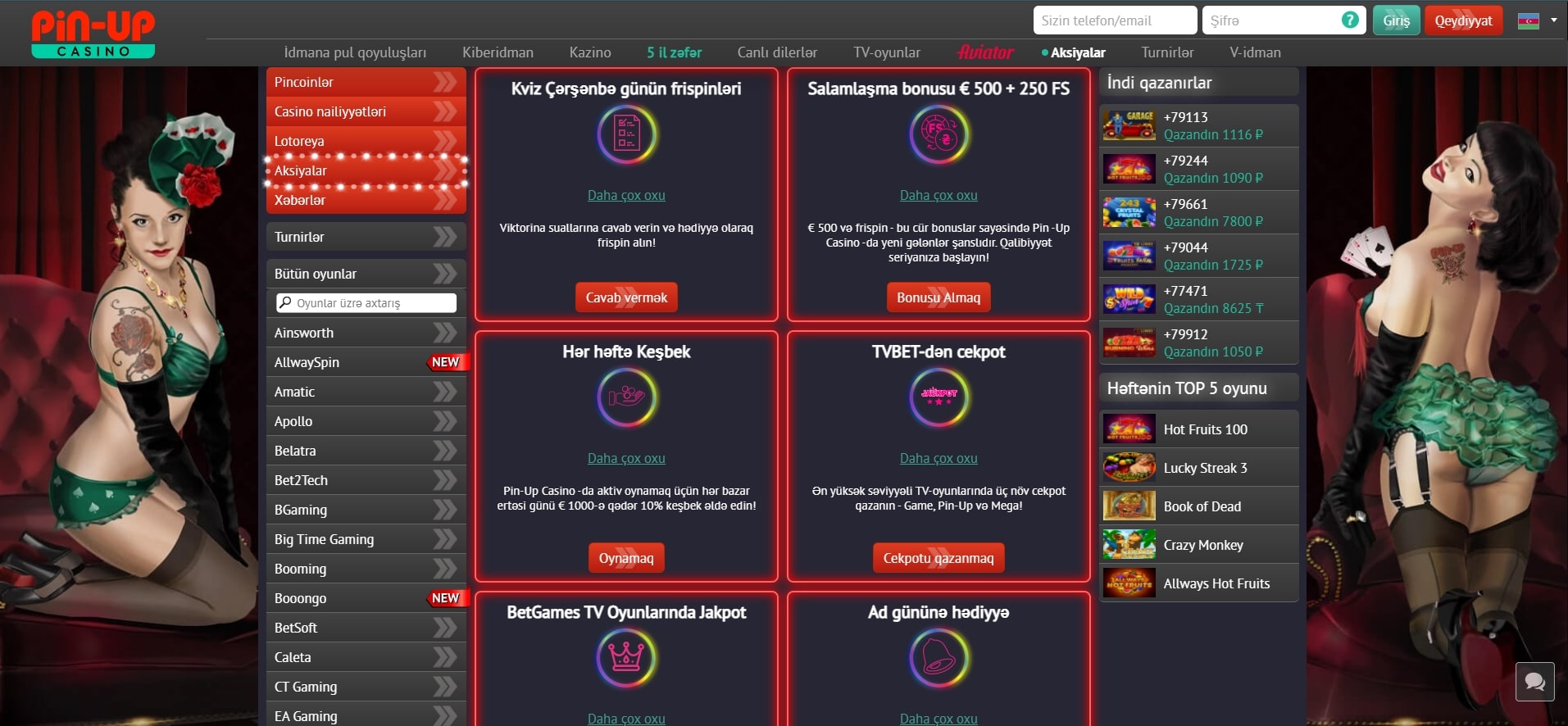 Bonuslar Pin Up Casino