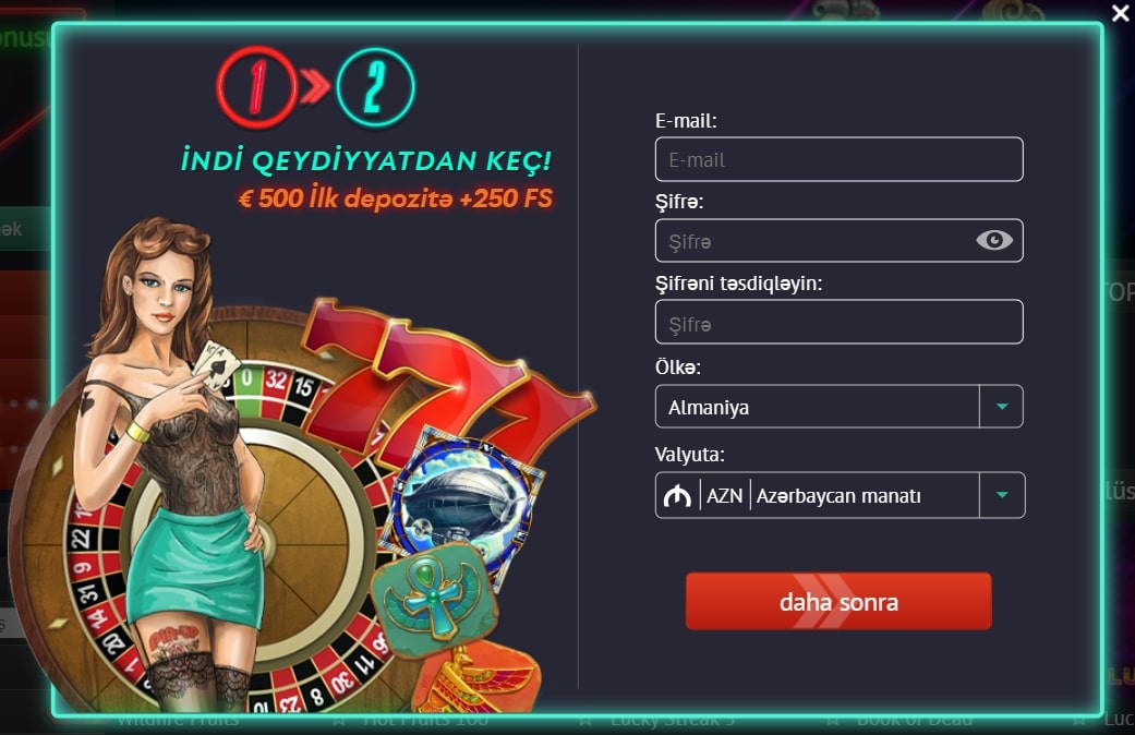 Qeydiyyat forması Pin Up Casino